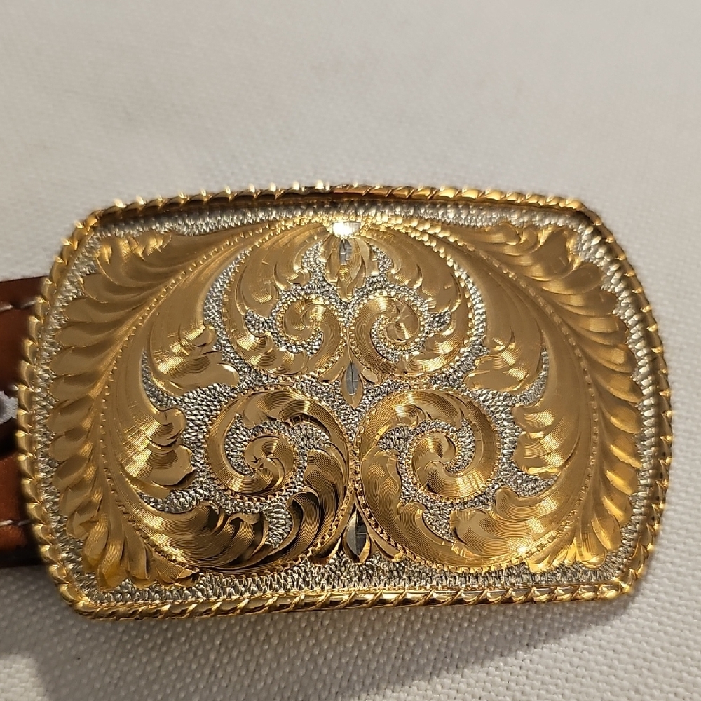 Comstock German Silver Belt Buckle. & Belt‎ Vintage Carson City Navada. Size 36.
